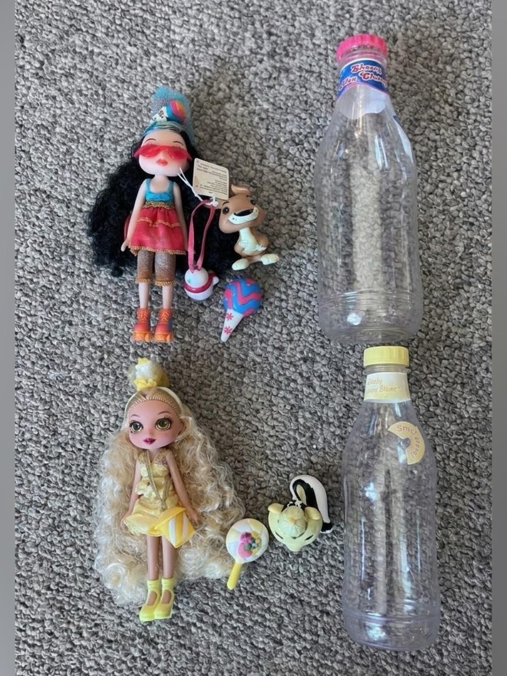 MGA Yummi Land Dolls Lot Sherry Blue Cherry Baily Banana Bliss Soda Bottles 2007